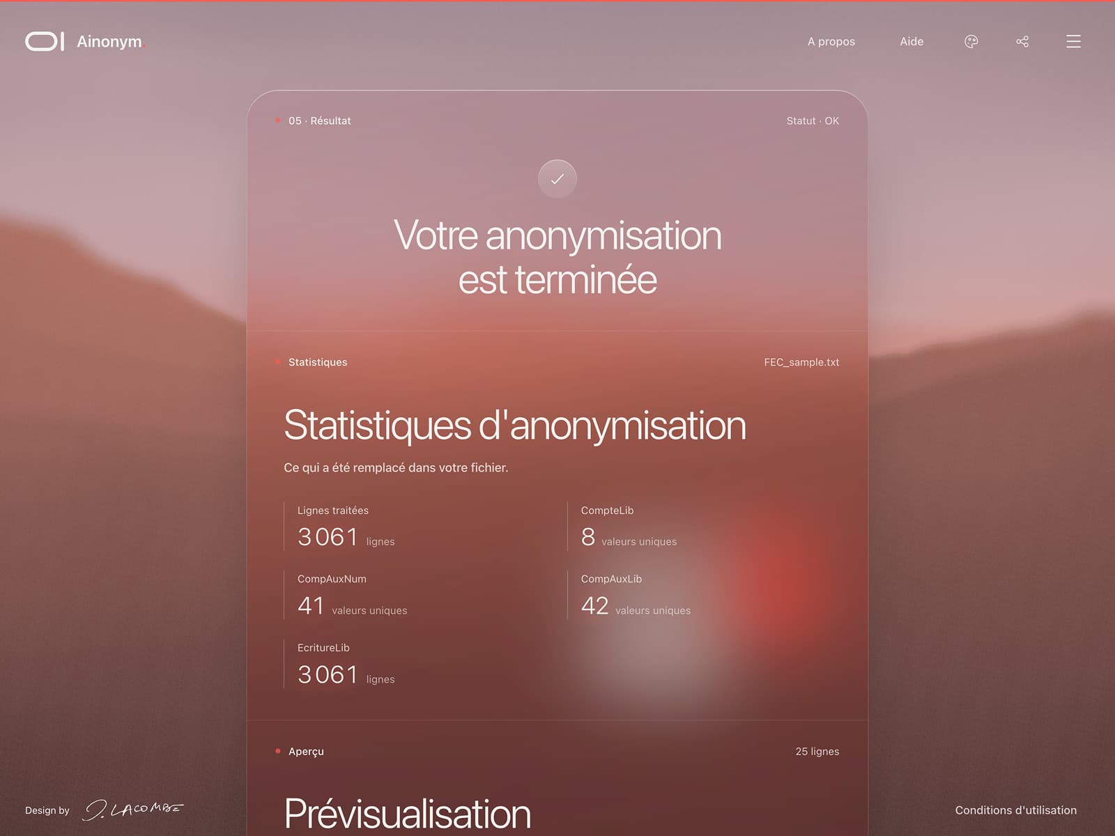 Écran d'accueil d'Ainonym