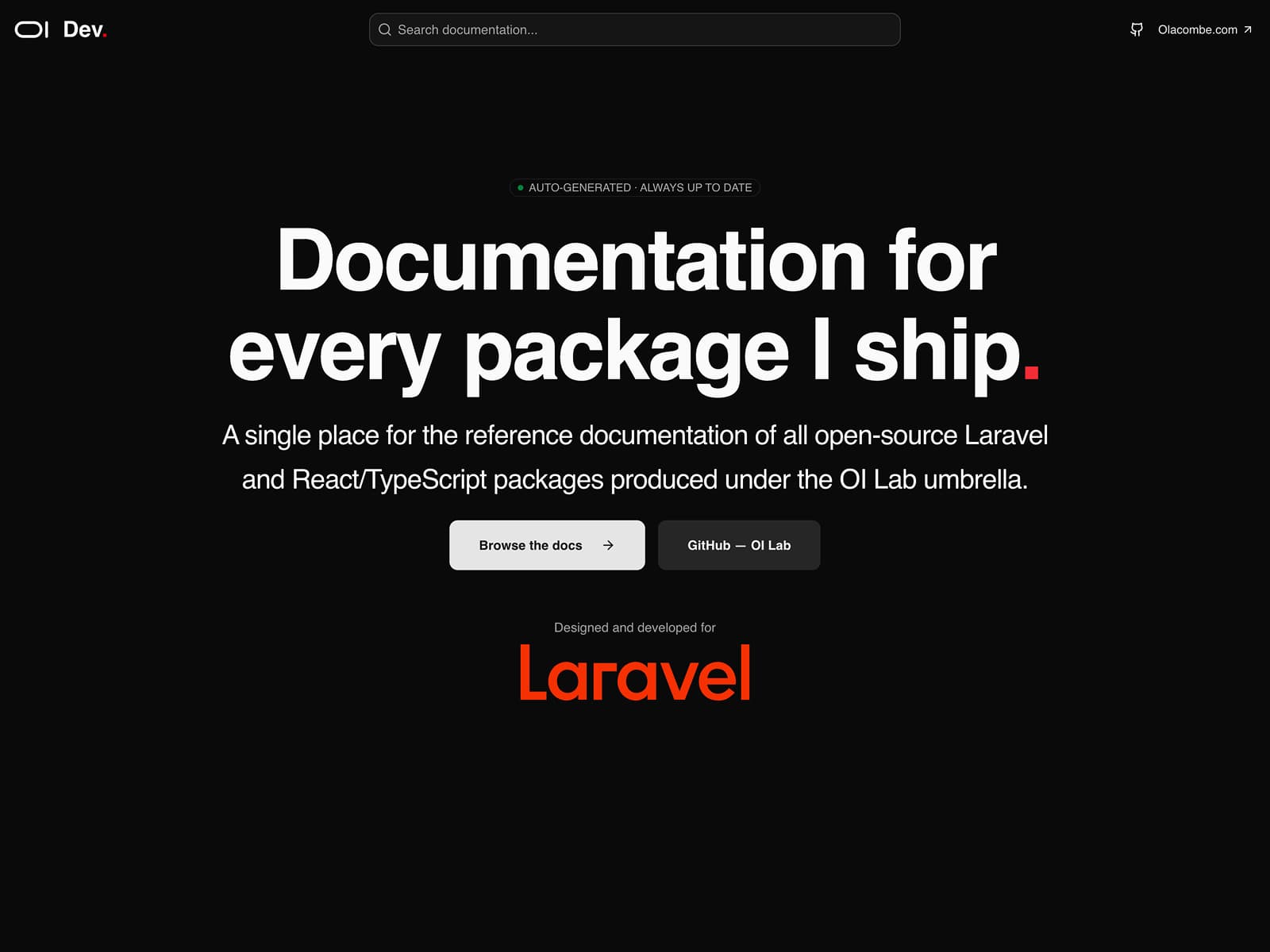 Page d'accueil de la documentation OI Lab Dev.